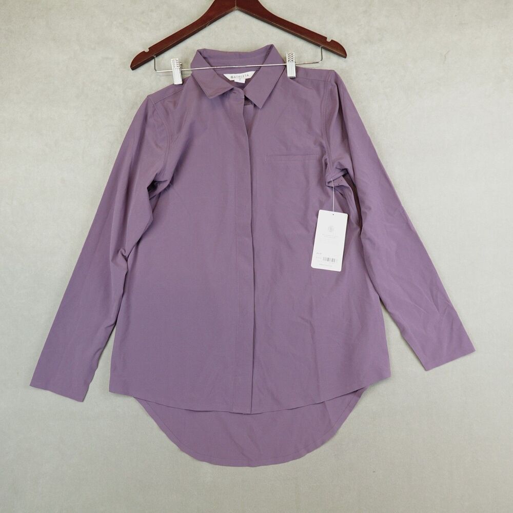 NWT Athleta Urbanite Top 2.0 Long Sleeve Button Down Shirt Womens XS Purple